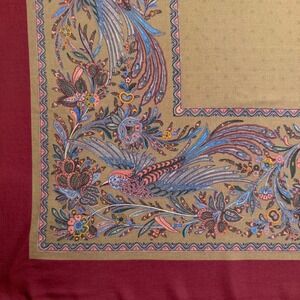 Ascot Silk Scarf Floral Bird Print Square Neck‎ Head Burgundy 34x34